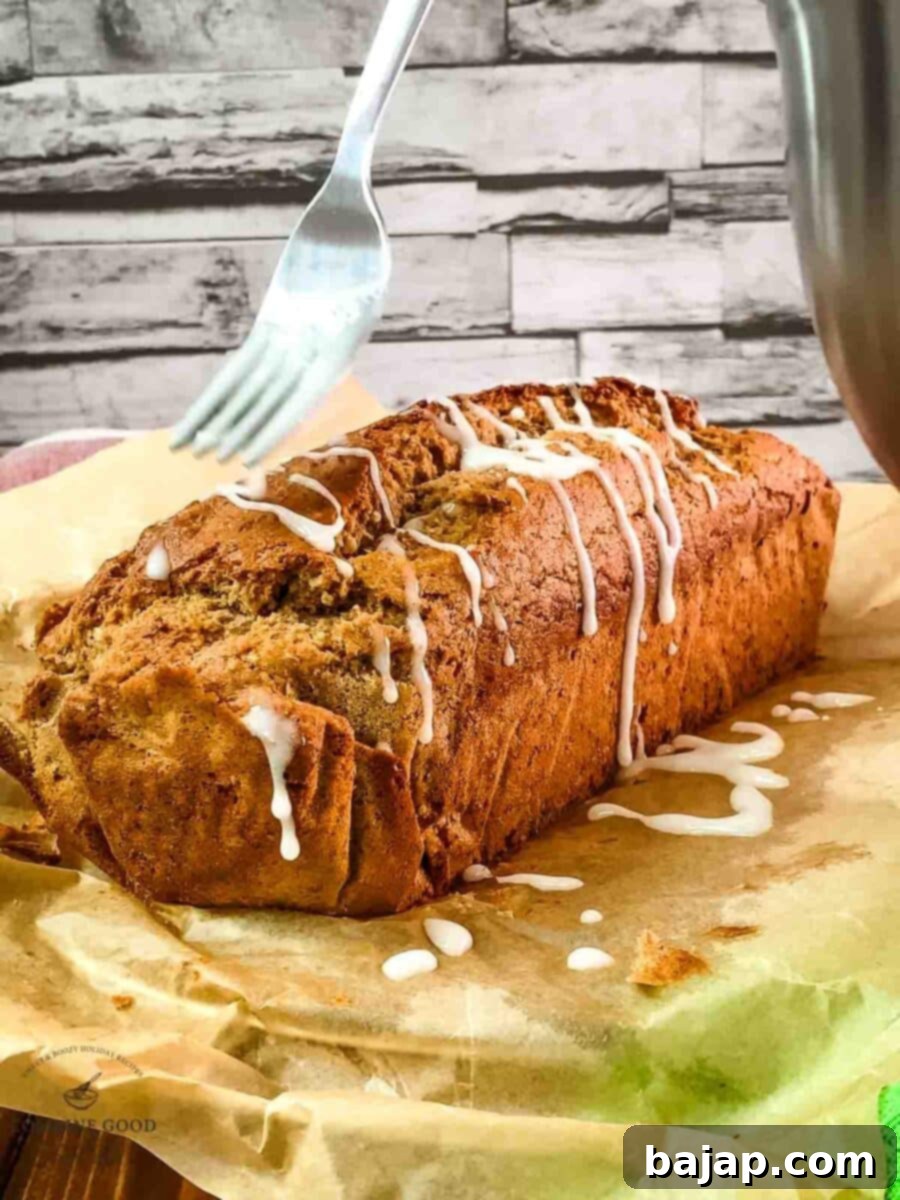 Drizzle the homemade sugar glaze over the banana bread.