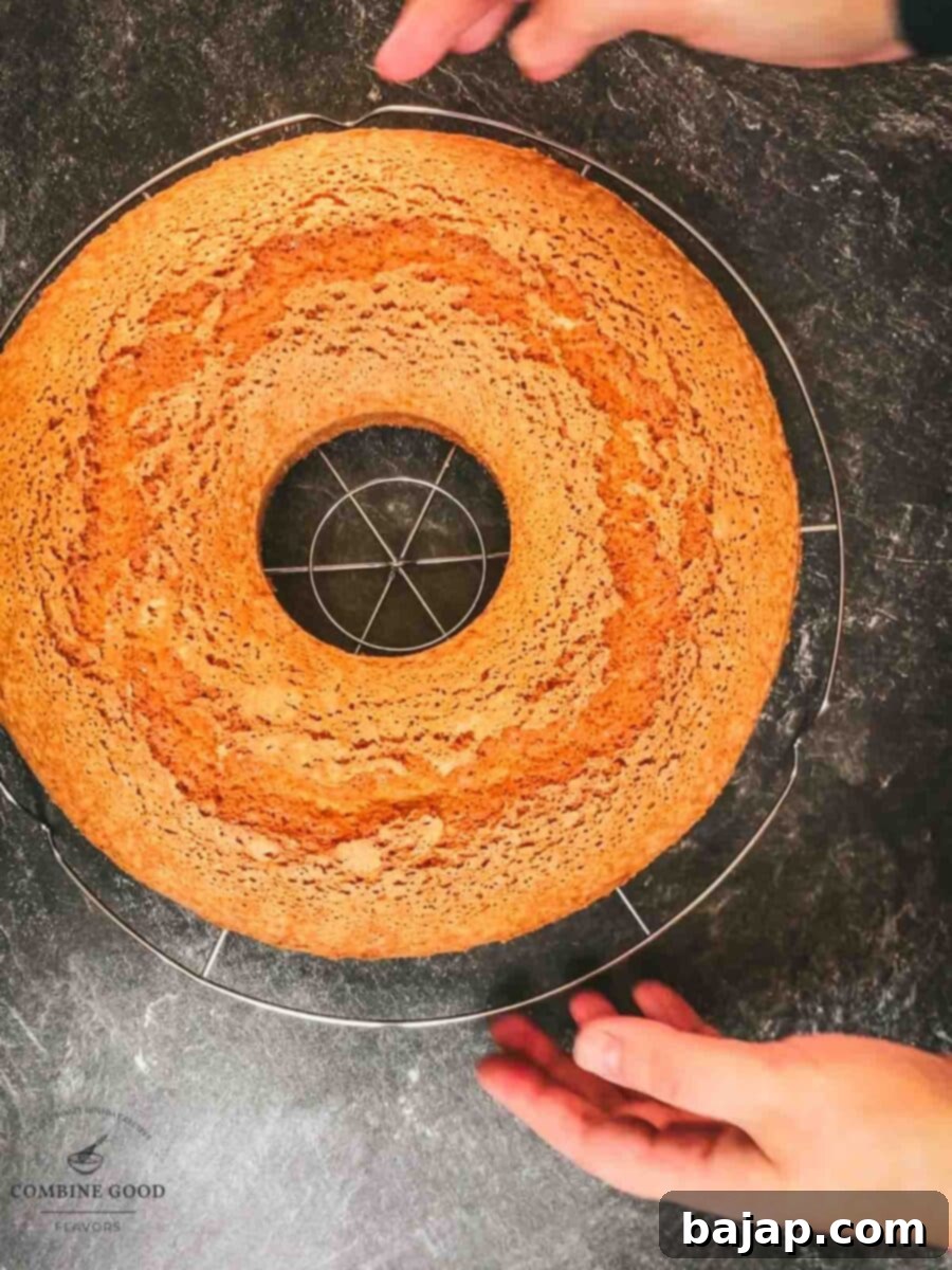 Let the bundt cake cool on a cooling rack.