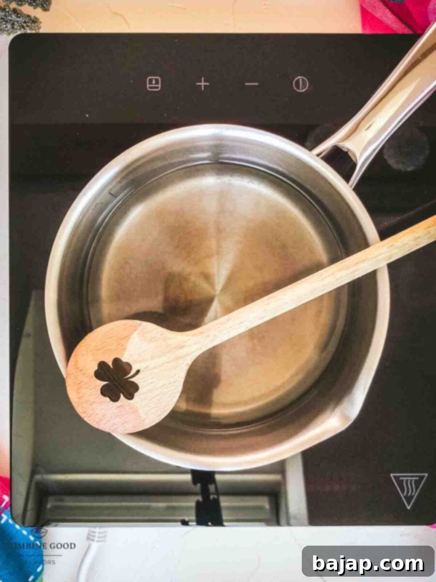 Finished simple syrup in sauce pan.
