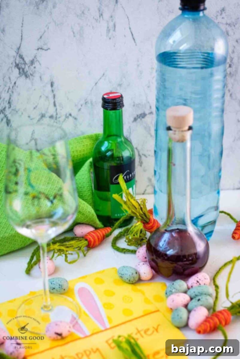 Ingredients blackberry raspberry Easter white wine spritzer - homemade Chambord, white wine, sparkling water.