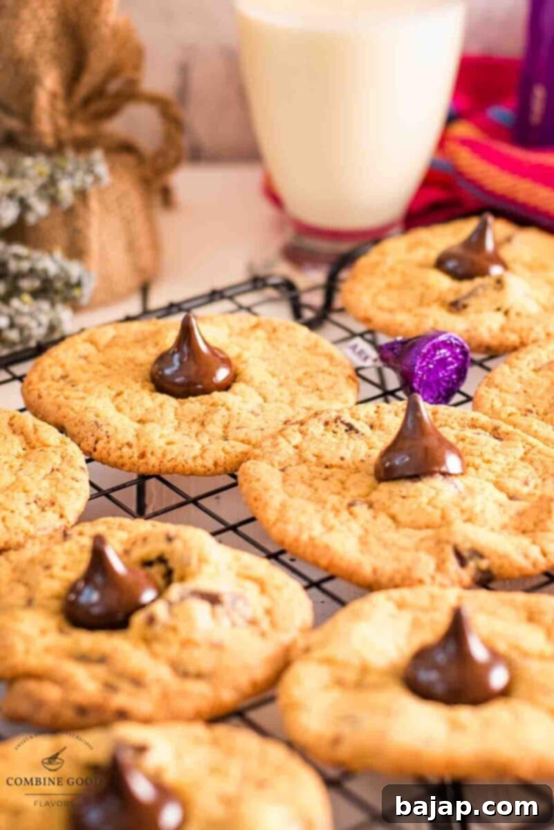 Delicious Hershey's Dark Chocolate Chip Cookies on cooling rack.