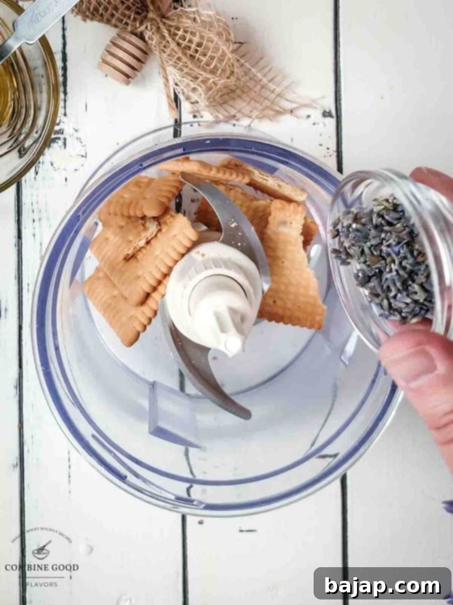 Add the culinary lavender and graham cracker to the electric chopper.