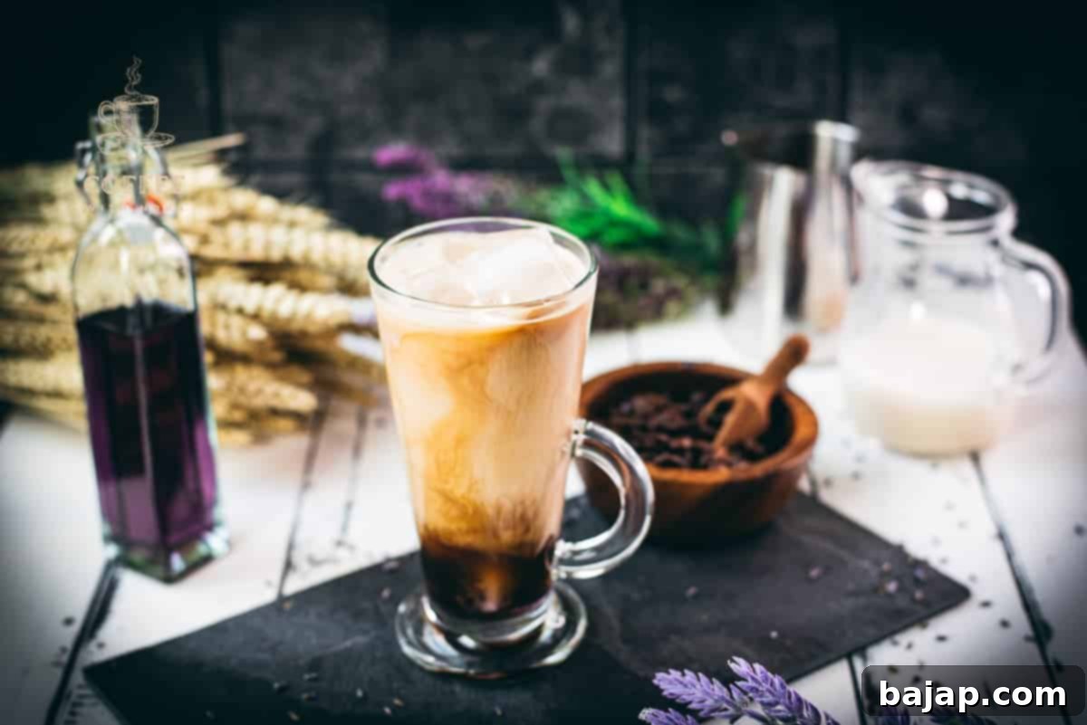 Iced Lavender Latte, a refreshing lavender coffee drink.