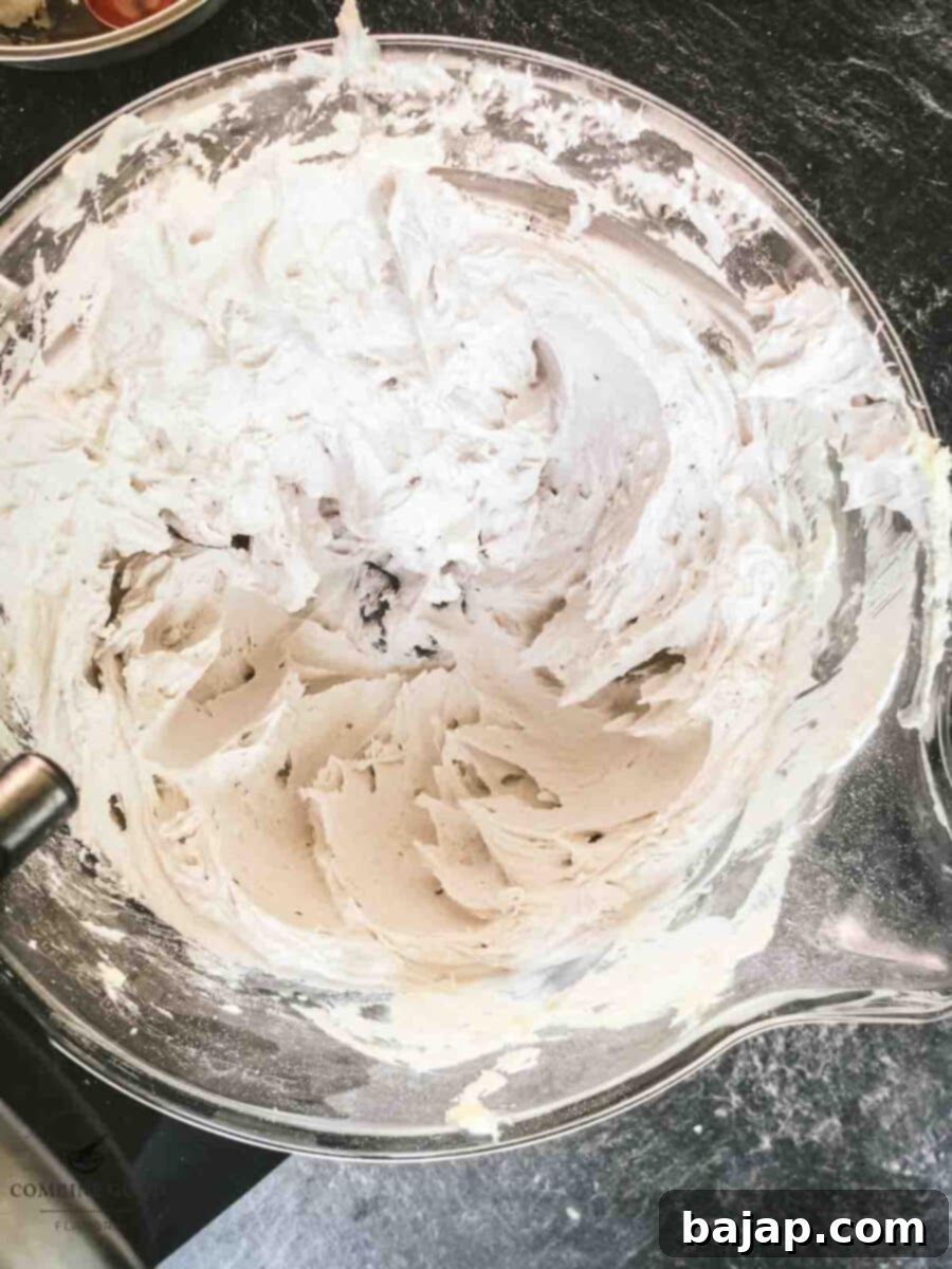 Lavender buttercream in mixing bowl.