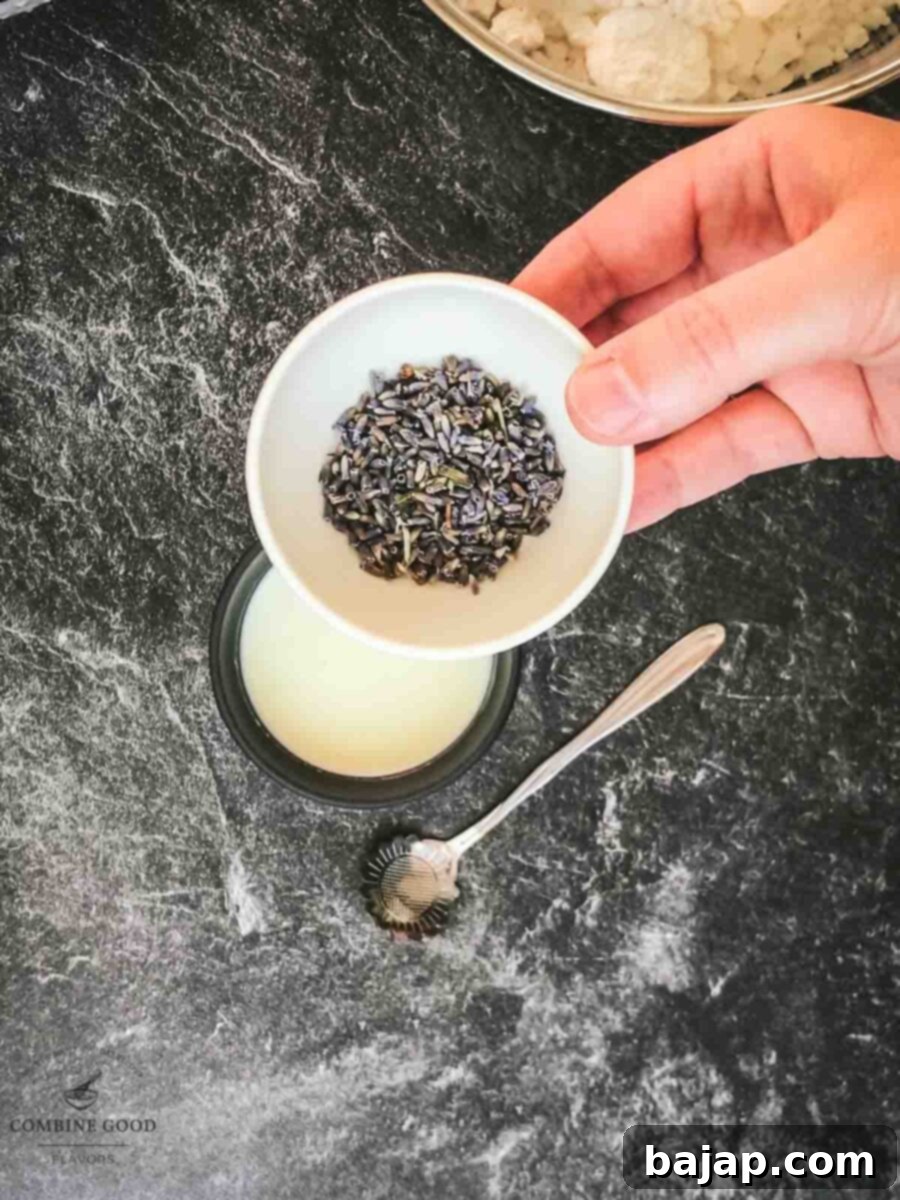 Add the lavender buds to the warm heavy cream.