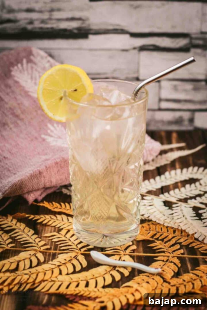 Gorgeous Bourbon Highball cocktail, made with Bourbon and Ginger beer. Served with a lemon slice.