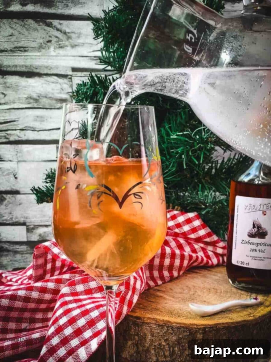 Top the Zirben Spritzer with sparkling water.