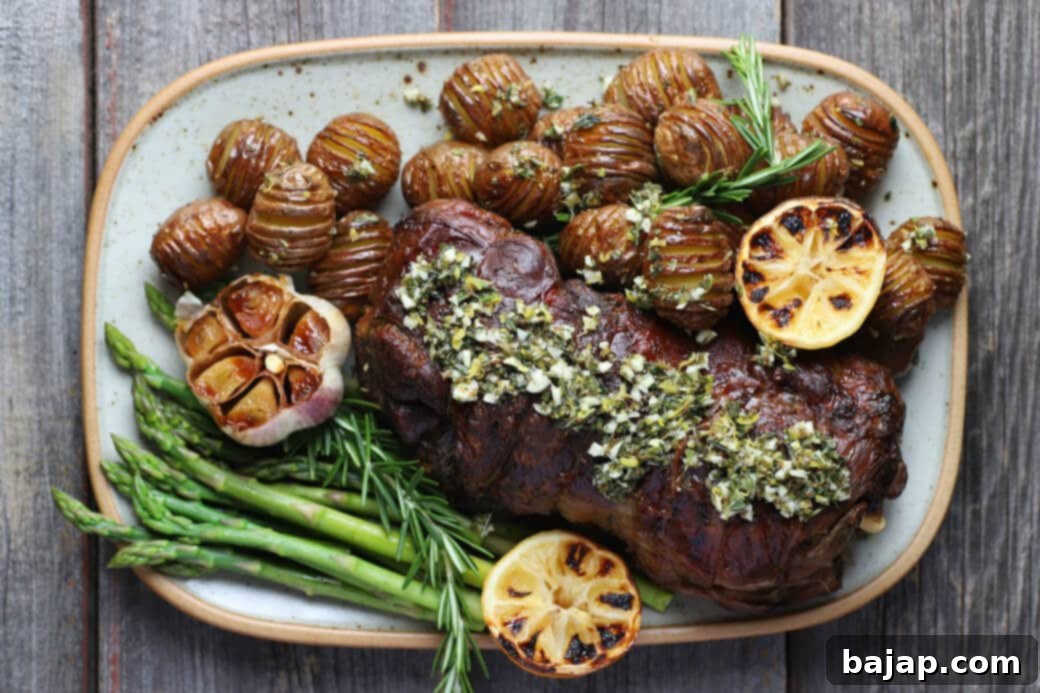 Slow Roasted Boneless Leg of Lamb, sliced