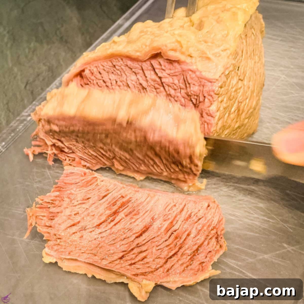 Fully cooked Tafelspitz (prime boiled beef) after 2.5 hours. Cut into finger-thick slices.