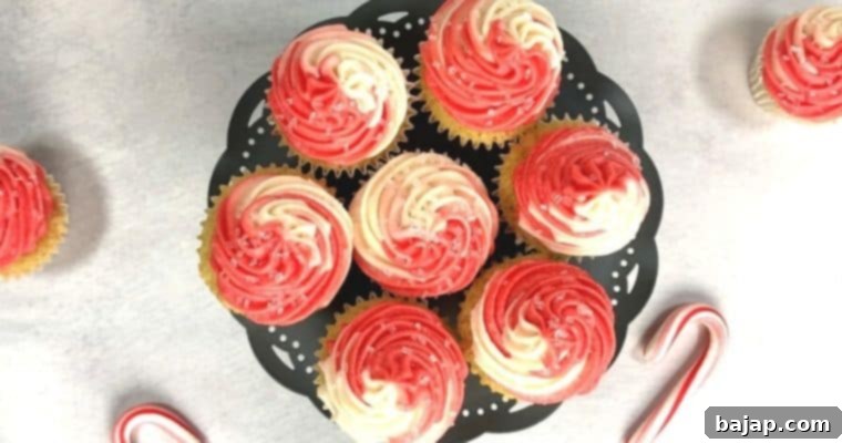 Candy Cane Cupcakes with peppermint frosting