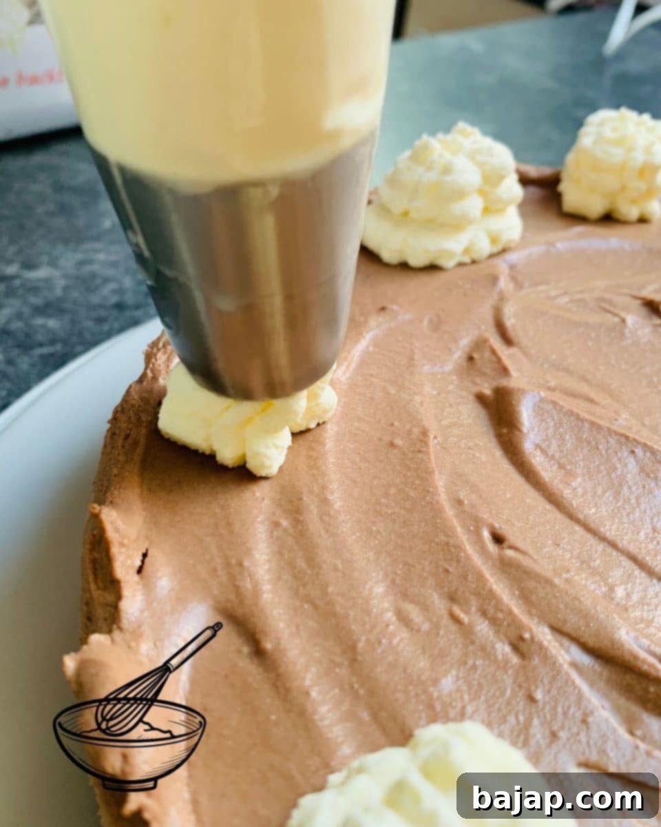 Effortless Chocolate Ricotta Dream 15 Decorating the no-bake chocolate ricotta cheesecake with elegant swirls of whipped cream.