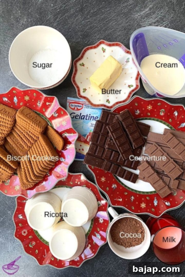 No-bake chocolate ricotta cheesecake ingredients