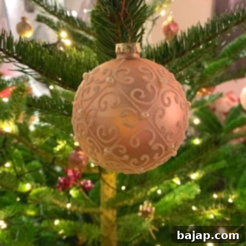 Assorted festive Christmas ornaments adding sparkle to the tree.