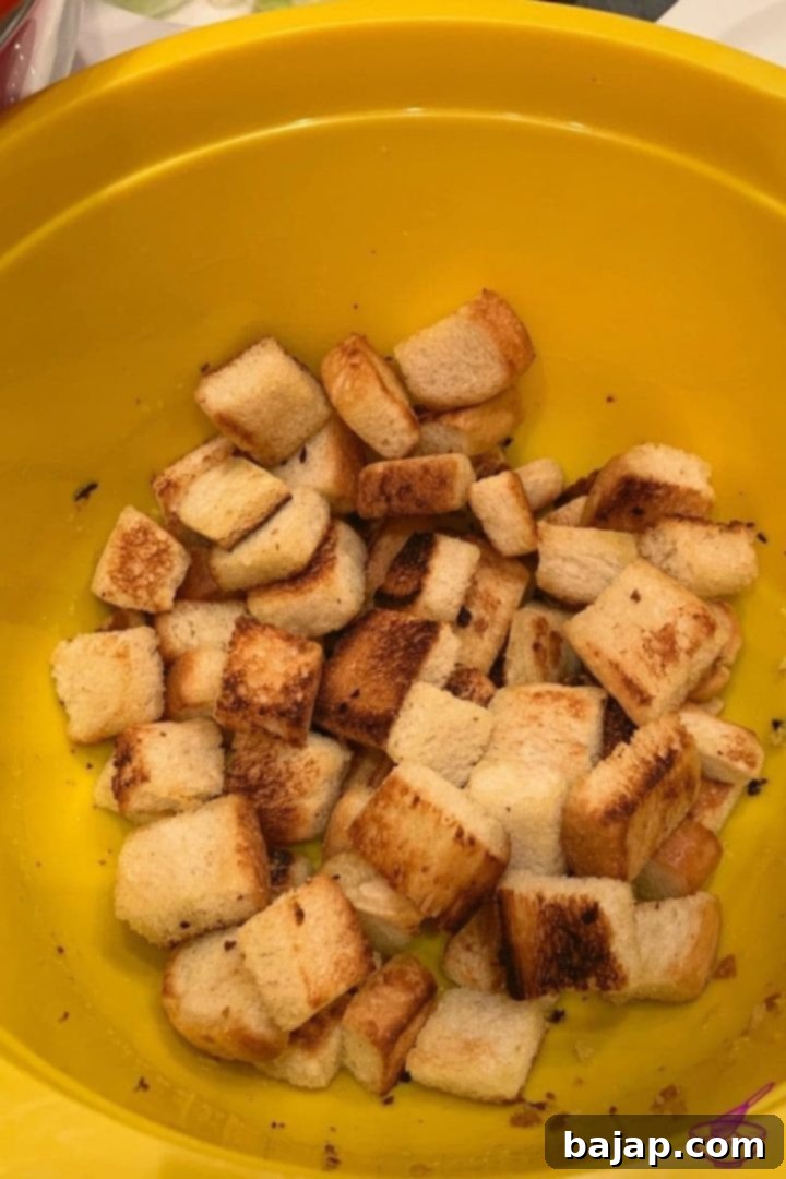 roasted bread cubes for croutons