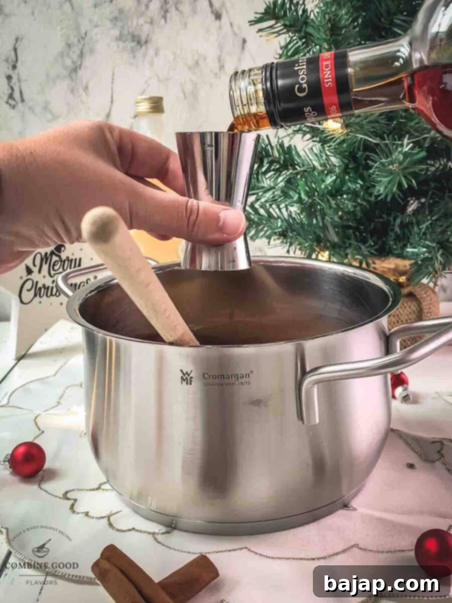 Add rum to the saucepan.