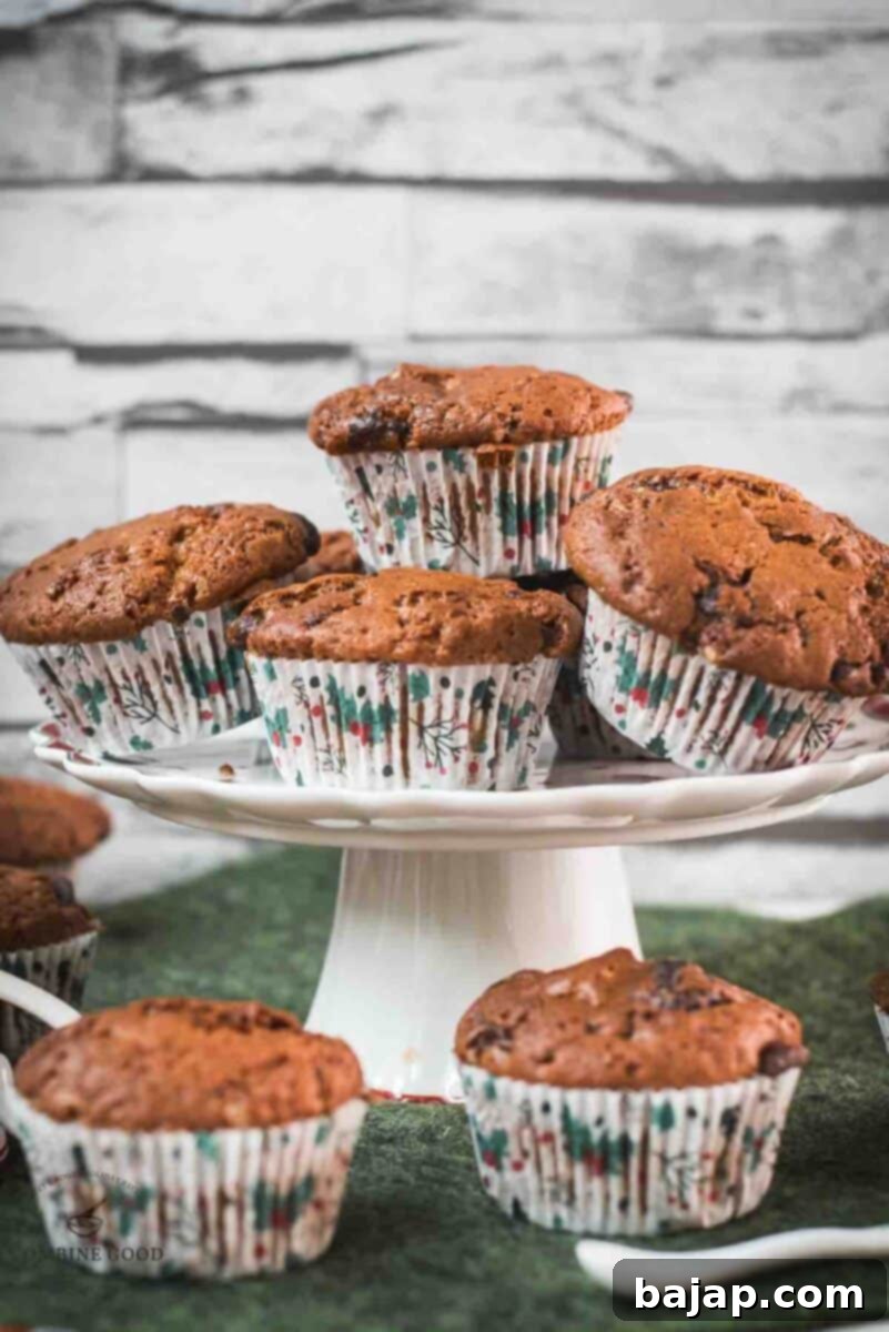 Delicious St. Nicholas chocolate muffins, placed one christmassy plates.