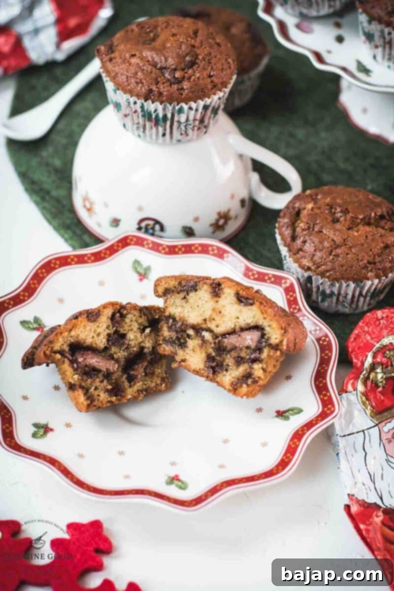 Halved St. Nicholas chocolate muffin, placed one christmassy plates.
