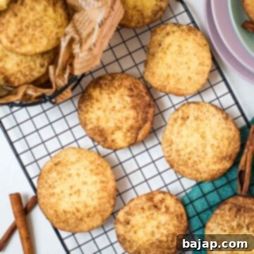 Fluffy snickerdoodle cookies placed on cooling rack.