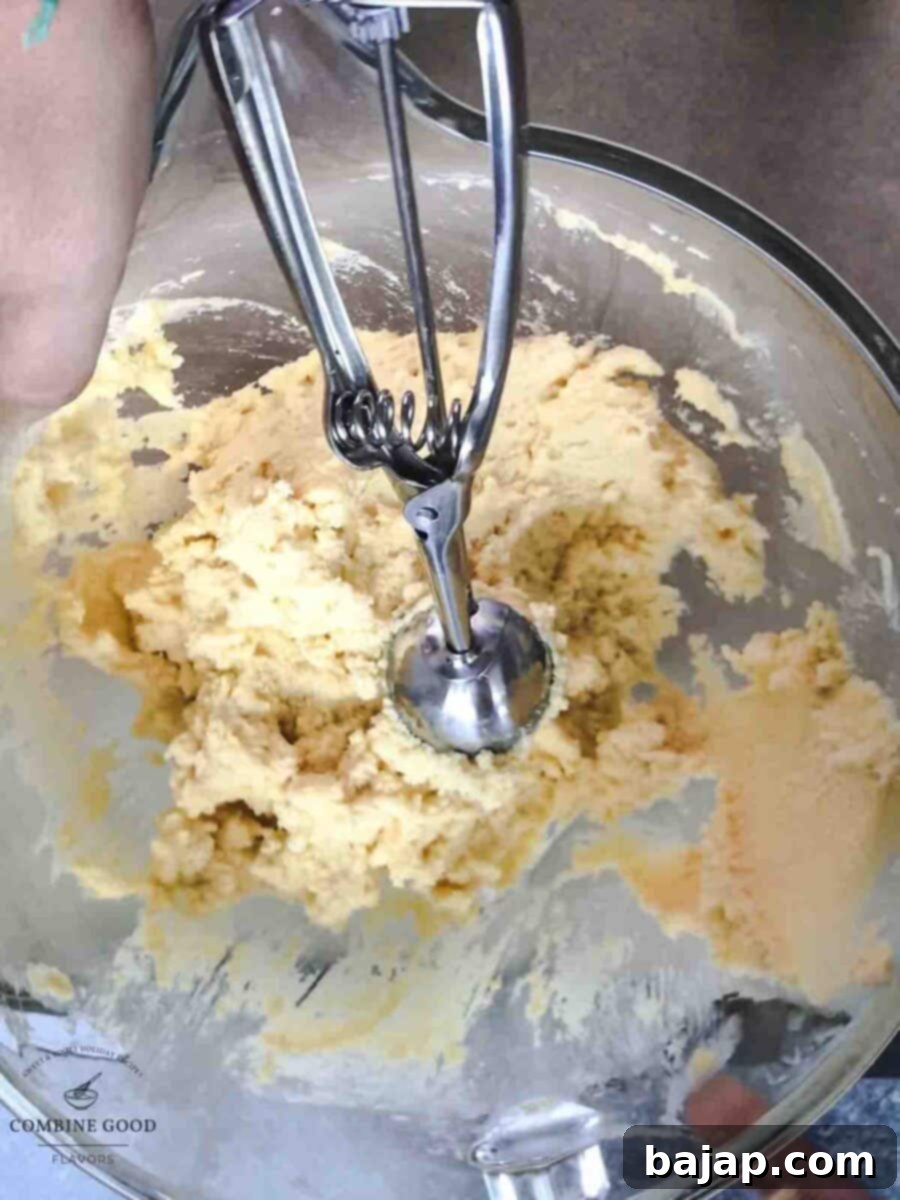 Scoop the dough out of the mixing ball, using a cookie scoop.