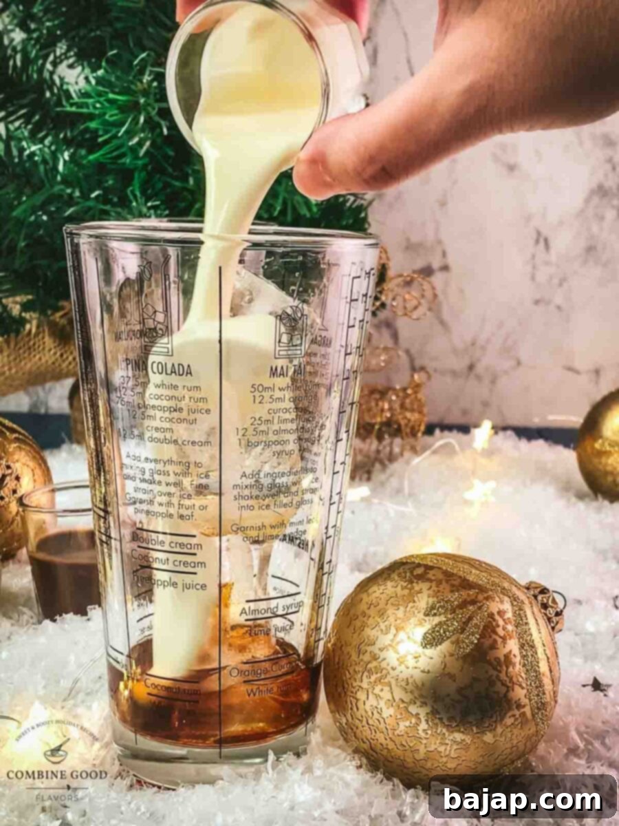 Add fresh cream to the cocktail shaker.