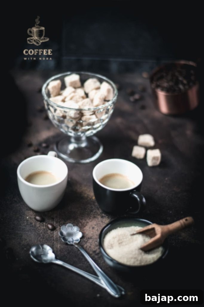 Brown Sugar Coffee Bliss: A Sweet Twist on Your Morning Brew 2 Brown sugar in a dark green bowl next to a black cup filled with black coffee.