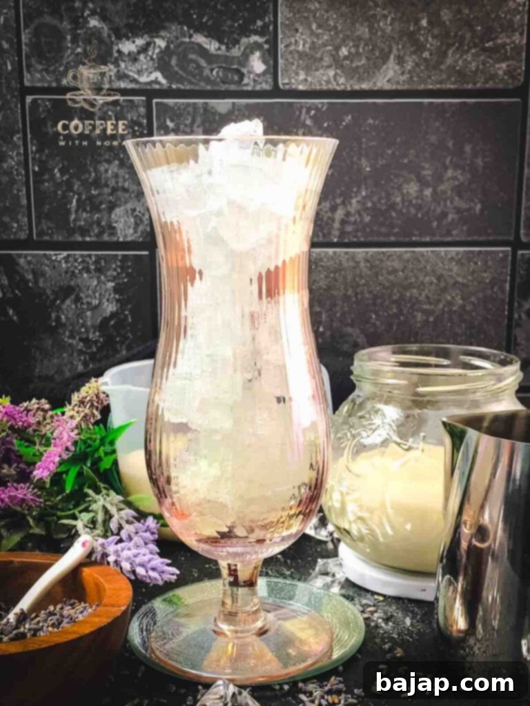Lavender Dream Iced Latte 3 Fill glass with crushed ice for lavender iced latte