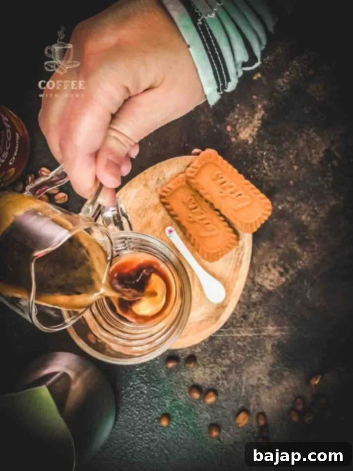Biscoff Latte: A Simple Guide to Coffee Bliss 3 Pouring espresso into a glass